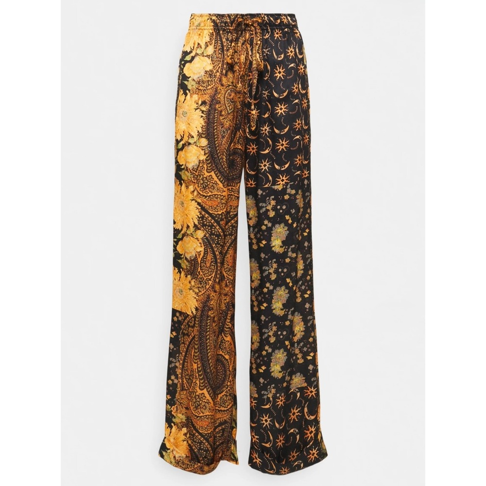 The Kooples Silk Blend Print Pants Celestial Floral Black Gold 2